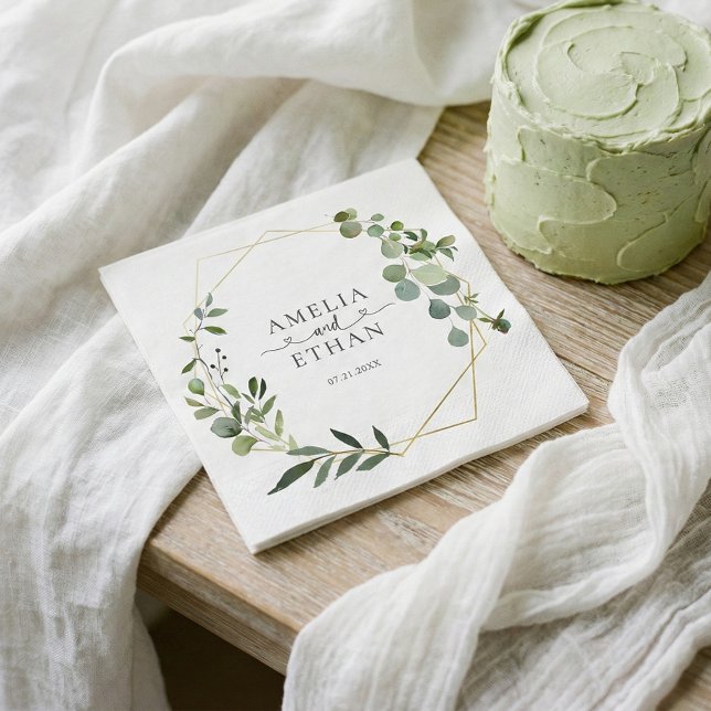 Eucalyptus Script Heart Bröllop Pappersservett (Skapare uppladdad)