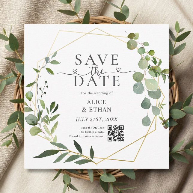 Eucalyptus Script Heart QR Code Save The Date Spara Datumet (Skapare uppladdad)