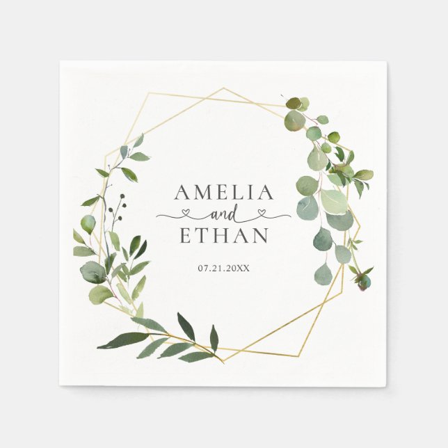 Eucalyptus Script Heart Wedding Pappersservett (Framsidan)