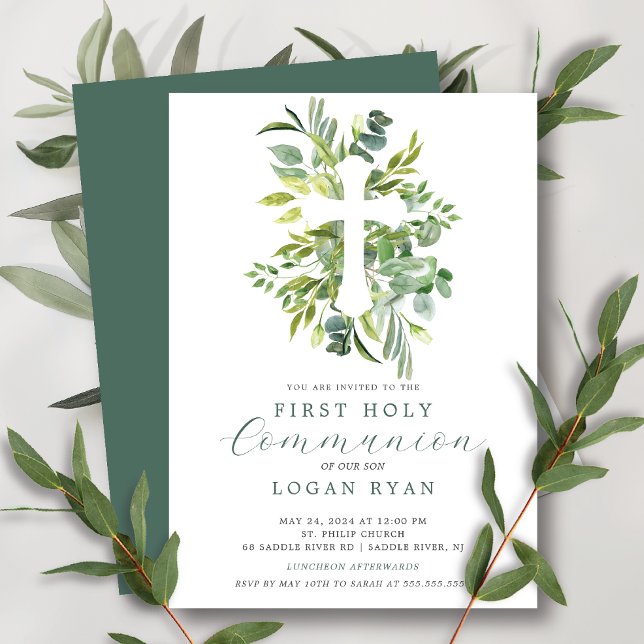 Eucalyptus Serenity First Communion-inbjudan Inbjudningar (Skapare uppladdad)