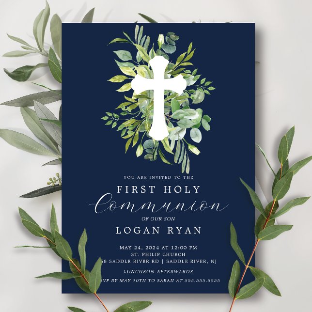 Eucalyptus Serenity First Communion-inbjudan Inbjudningar (Skapare uppladdad)