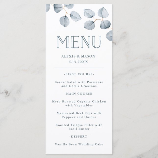 Eucalyptus Simpity | Bröllop Menu Meny (Framsida)