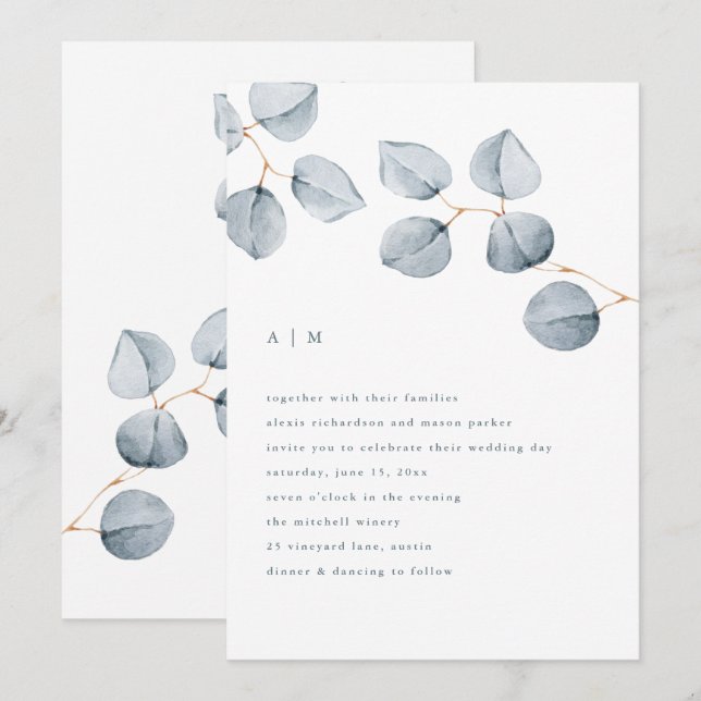 Eucalyptus Simpity | Bröllopsinbjudan Inbjudningar (Fram/baksida)