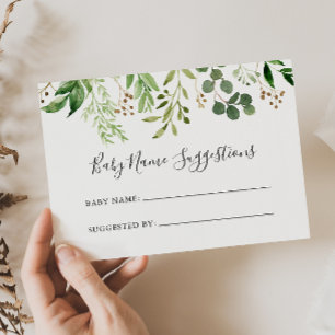 Eucalyptus Simple Baby Namn förslagskort Visitkort