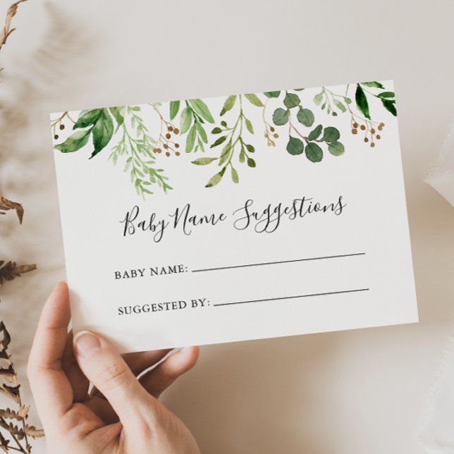 Eucalyptus Simple Baby Namn förslagskort Visitkort (Skapare uppladdad)