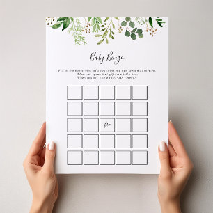 Eucalyptus Simple Blommigt Baby Bingo Shower Game