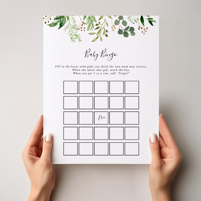 Eucalyptus Simple Blommigt Baby Bingo Shower Game (Skapare uppladdad)