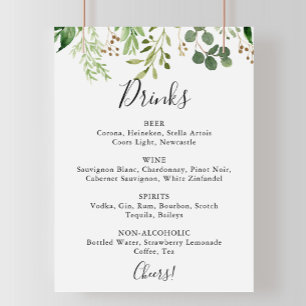 Eucalyptus Simple Blommigt Bröllop Drinks Menu Sig Poster