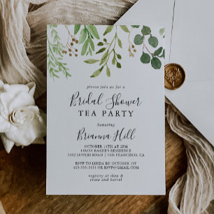 Eucalyptus Simple Blommigt Möhippa Tea Party Inbjudningar
