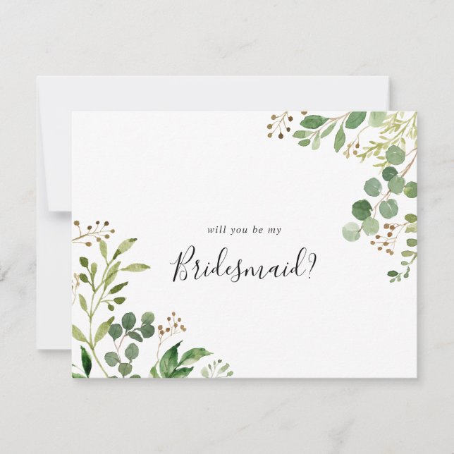Eucalyptus Simple Brown Blommigt Bridesmaid Frieri Anteckningskort (Framsida)