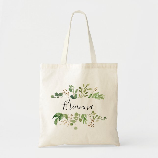 Eucalyptus Simple Brown Blommigt Bridesmaid Tote B Tygkasse (Framsidan)