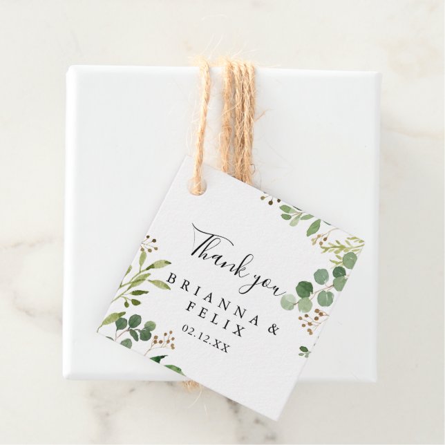 Eucalyptus Simple Brown Blommigt Bröllop Gåvor Etiketter (På plats)