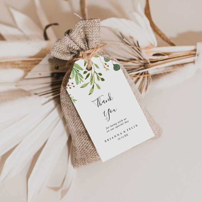 Eucalyptus Simple Brown Blommigt Bröllop Tack Presentetikett (Skapare uppladdad)