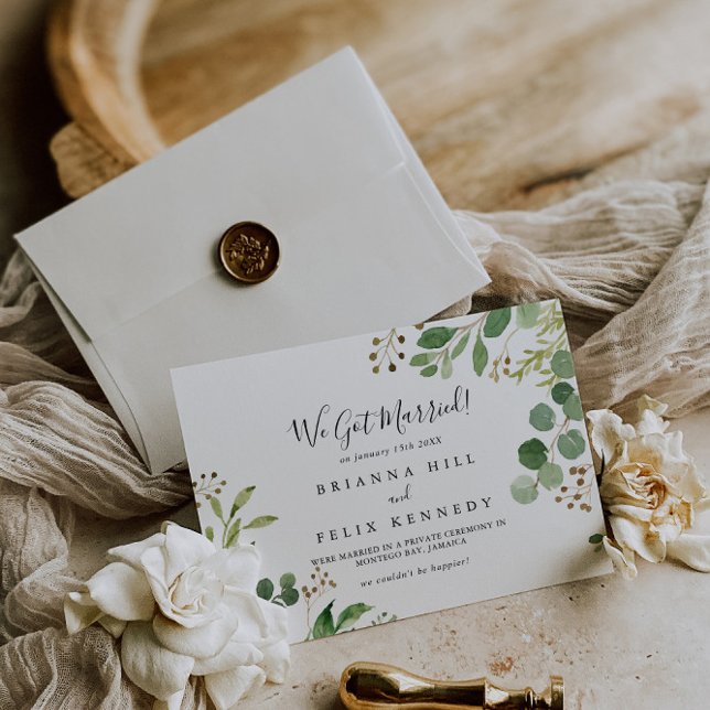 Eucalyptus Simple Brown Blommigt Elopement Meddelande (Skapare uppladdad)