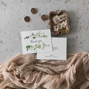 Eucalyptus Simple Brown Blommigt Flat Bröllop Tack Kort