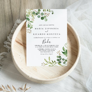 Eucalyptus Simple Brown Blommigt spanska Bröllop Inbjudningar