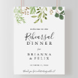 Eucalyptus Simple Rehearsal Dinner Välkomstskylt Poster<br><div class="desc">Denna eukalyptus enkla repetitionsskylt är perfekt för en modern bröllop-repetition. Konstruktionen har en konstnärligt handmålad vacker eukalyptus grönt löv som ordnas i geometriska former och inspirerar naturskönheten.</div>