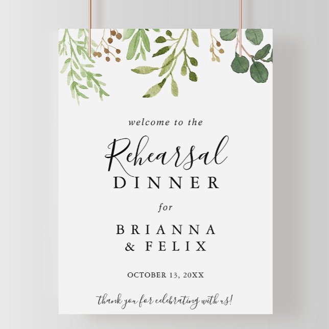 Eucalyptus Simple Rehearsal Dinner Välkomstskylt Poster (Skapare uppladdad)