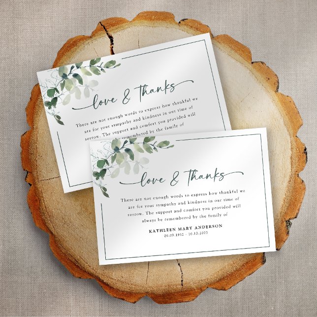 Eucalyptus Simple Script Funeral Tack Kort (Skapare uppladdad)