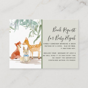 Eucalyptus Skogen Hjort Fox Rabbit Baby Shower Bok Visitkort