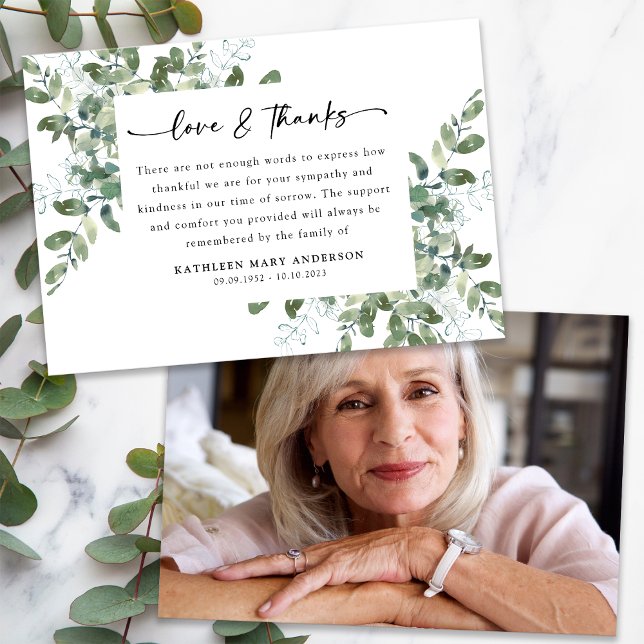 Eucalyptus-skript fotobegravning tack kort (Skapare uppladdad)