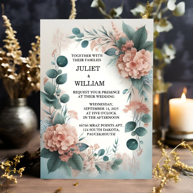 Eucalyptus Snöre Tulle Pastel Dusty Blue Bröllop Inbjudningar (Skapare uppladdad)