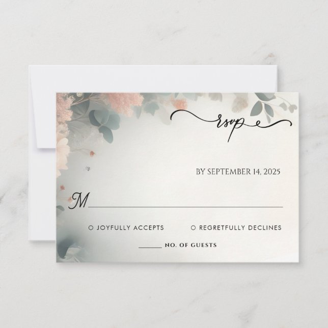 Eucalyptus Snöre Tulle Pastel Dusty Blue Bröllop OSA Kort (Framsida)