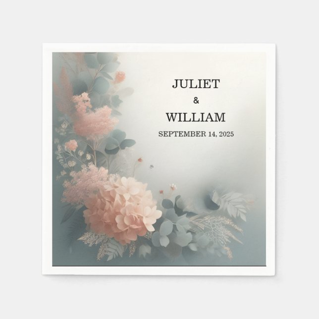 Eucalyptus Snöre Tulle Pastel Dusty Blue Bröllop Pappersservett (Framsidan)