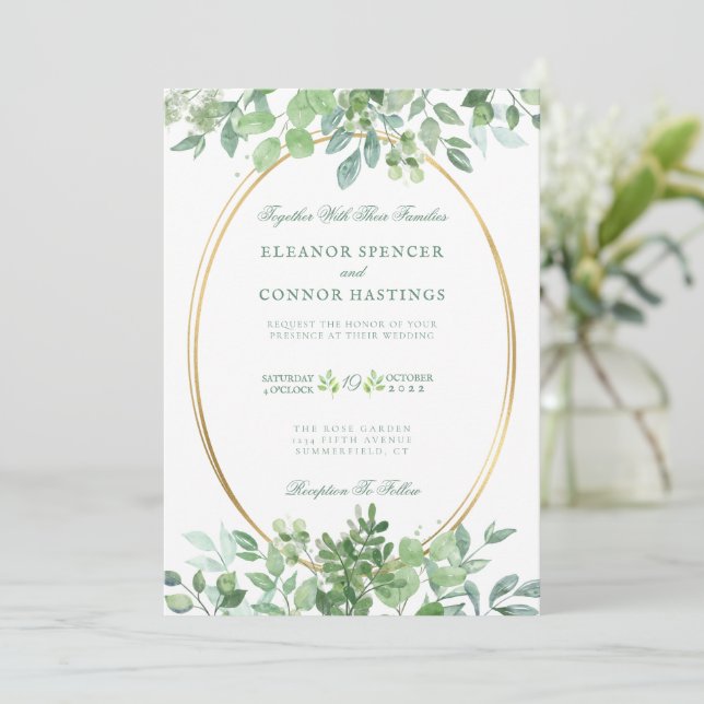 Eucalyptus Sofistikerad Bröllopsinbjudan Inbjudningar (Stående Fram)