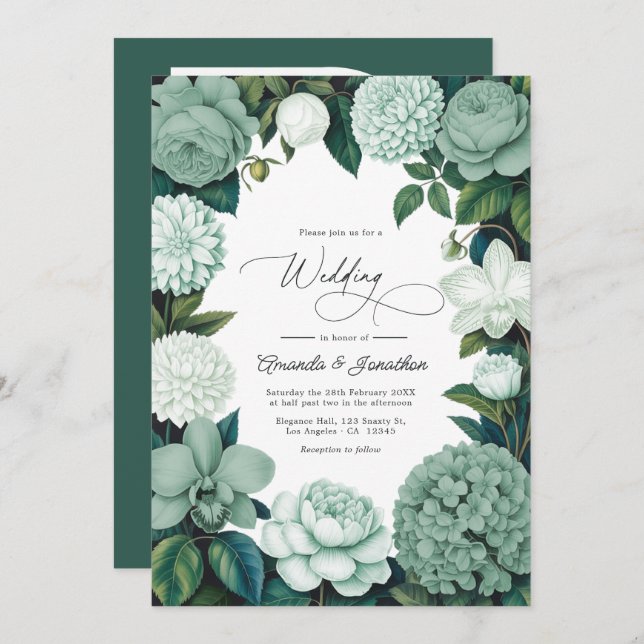 Eucalyptus Soft, Mint Frost & Snowdrop Wedding Inbjudningar (Fram/baksida)