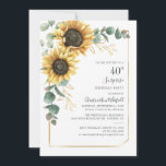 Eucalyptus Solros Blommigt 40 födelsedagar Inbjudningar<br><div class="desc">Eucalyptus Solros Blommigt Skript 40:e födelsedagsinbjudan som du enkelt kan anpassa med din party-information genom att klicka på knappen "Anpassa". Blommigt av ljusstark gult och grönt självklar med guld-folie,  geometriskt ram och modern typografi</div>