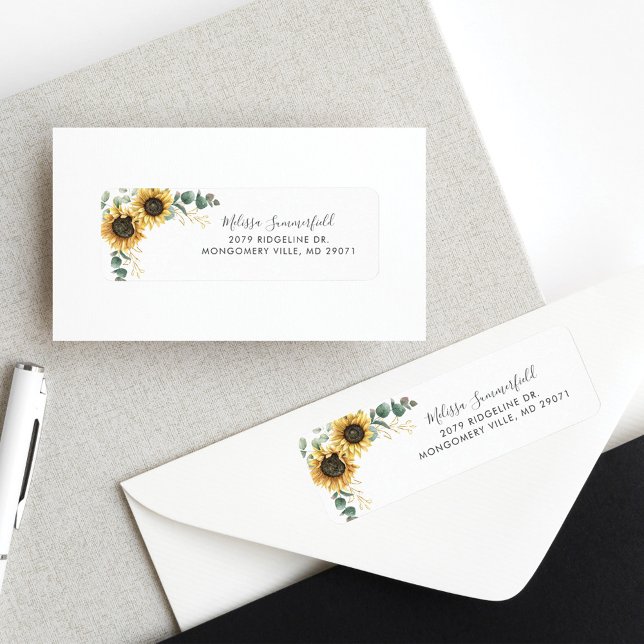 Eucalyptus Solros Blommigt Bröllop Returadress Etikett (Sunflower Eucalyptus Floral Return Address Label)