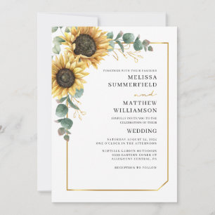 Eucalyptus Solros Blommigt Geometric Bröllop Inbjudningar