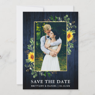 Eucalyptus Solros Blue Wood Save Date Card Spara Datumet