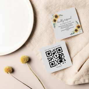 Eucalyptus Solros Bröllop OSA QR-kod Fyrkantigt Visitkort