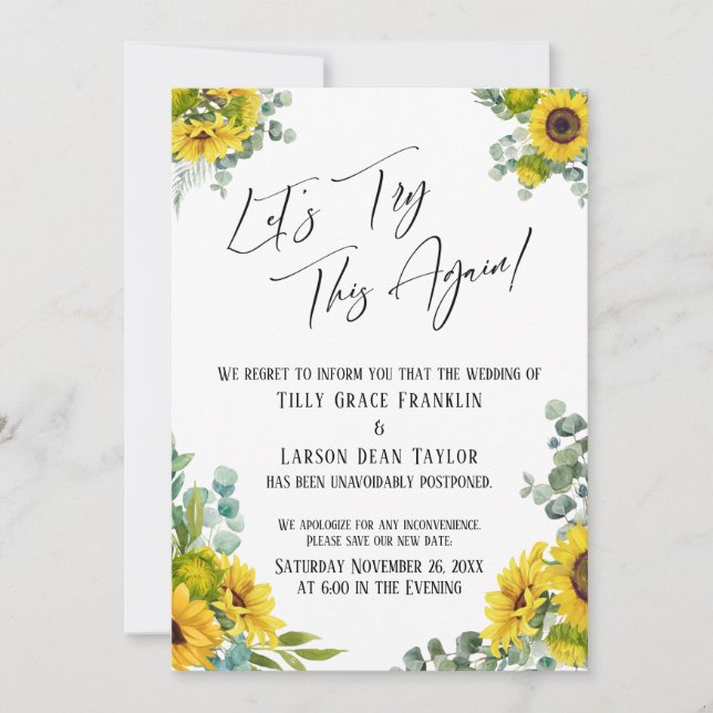 Eucalyptus Solros Låt oss Försök igen med detta ko Inbjudningar (Framsida)