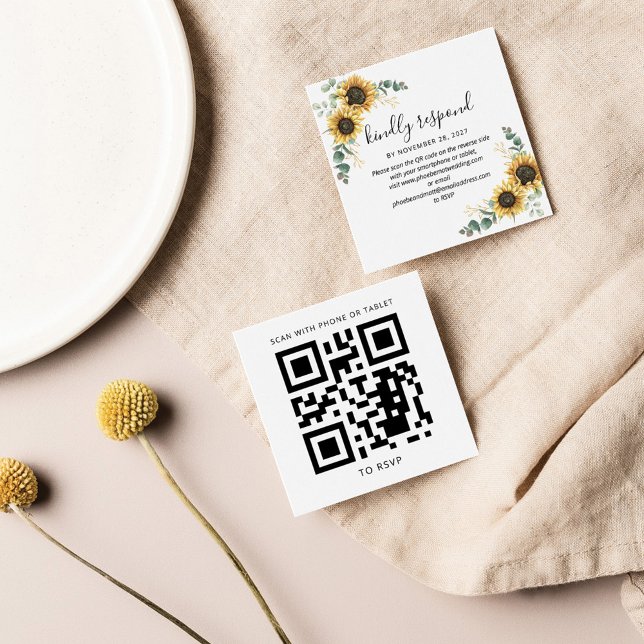 Eucalyptus Solros QR Code Bröllop OSA Fyrkantigt Visitkort (Skapare uppladdad)