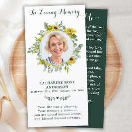 Eucalyptus Solrosmonument Funeral Prayer Card Tack Kort