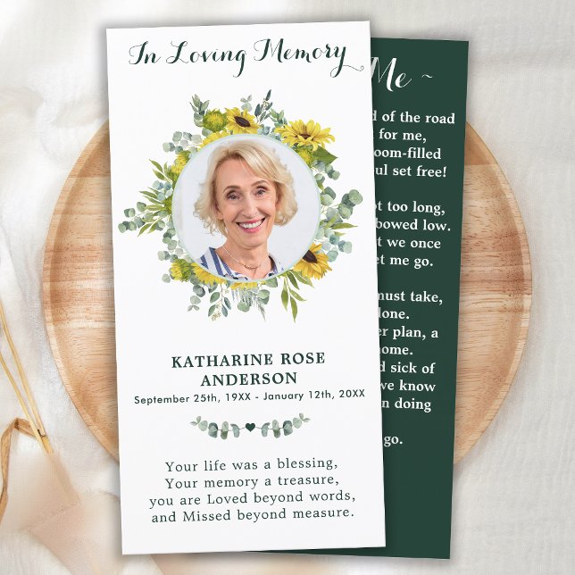 Eucalyptus Solrosmonument Funeral Prayer Card Tack Kort (Skapare uppladdad)