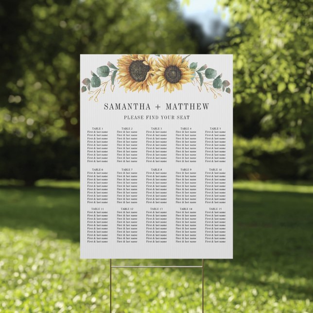 Eucalyptus Solrossolrosdiagram Blommigt Bröllop Poster (Sunflower Eucalyptus Wedding Seating Chart)