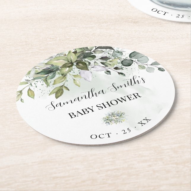 Eucalyptus Succulent Baby Shower Underlägg Papper Rund (Vinklad)