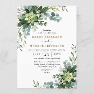 Eucalyptus Succulent Elegant Boho Greenery Bröllop Inbjudningar