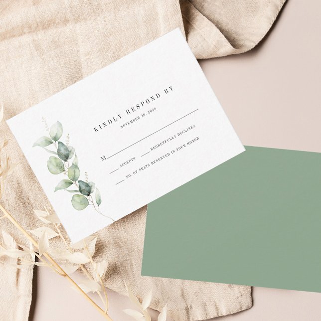 Eucalyptus Succult Bröllop OSA Card Anteckningskort (Eucalyptus Greenery Wedding RSVP Response Card)