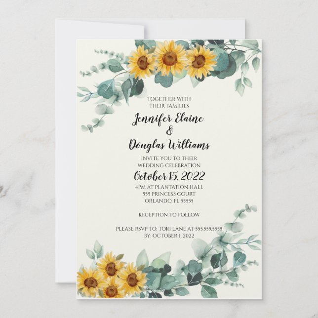 Eucalyptus Sunflower Invitation Inbjudningar (Framsida)