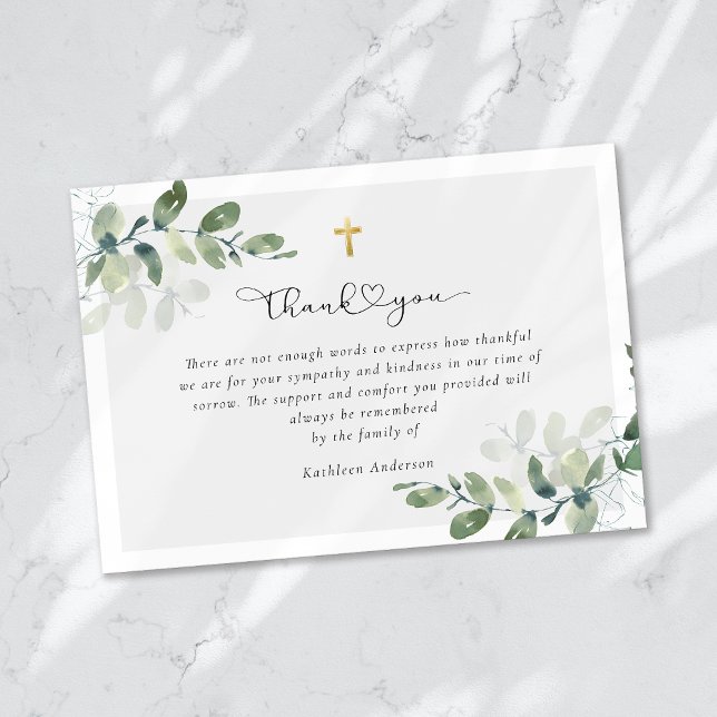Eucalyptus Sympathy Funeral Guld Kor Tack Kort (Skapare uppladdad)