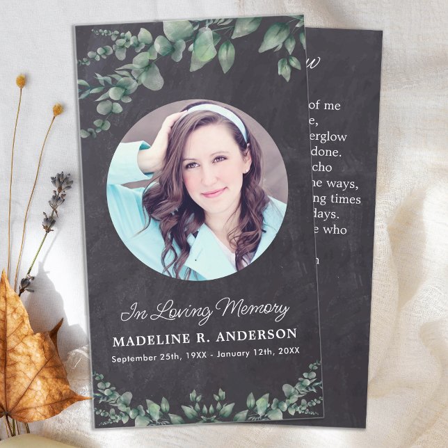 Eucalyptus Sympati Funeral Prayer Card Grått Slate (Skapare uppladdad)