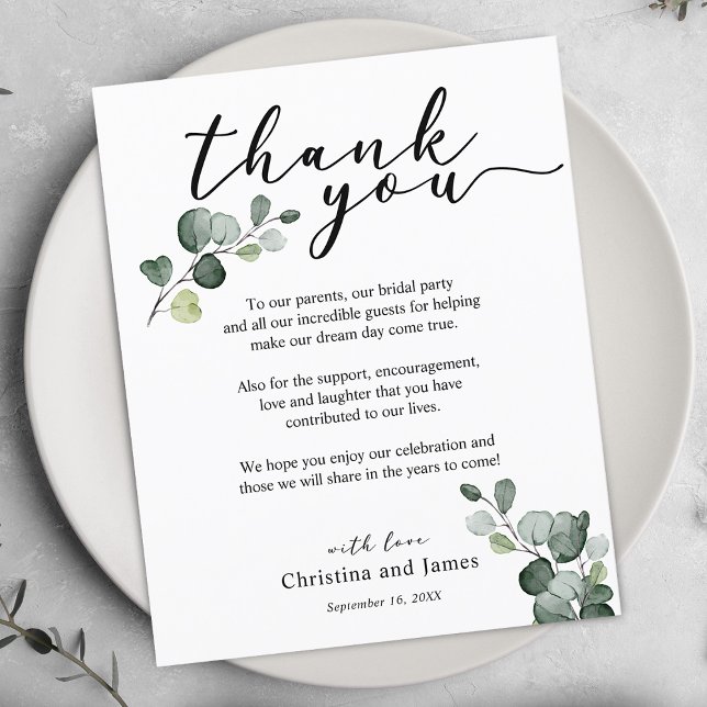 Eucalyptus Tack-bröllopskort (Eucalyptus Thank You Wedding Reception Card)