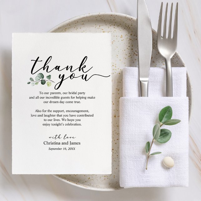 Eucalyptus Tack-bröllopskort (Eucalyptus Thank You Wedding Reception Card)