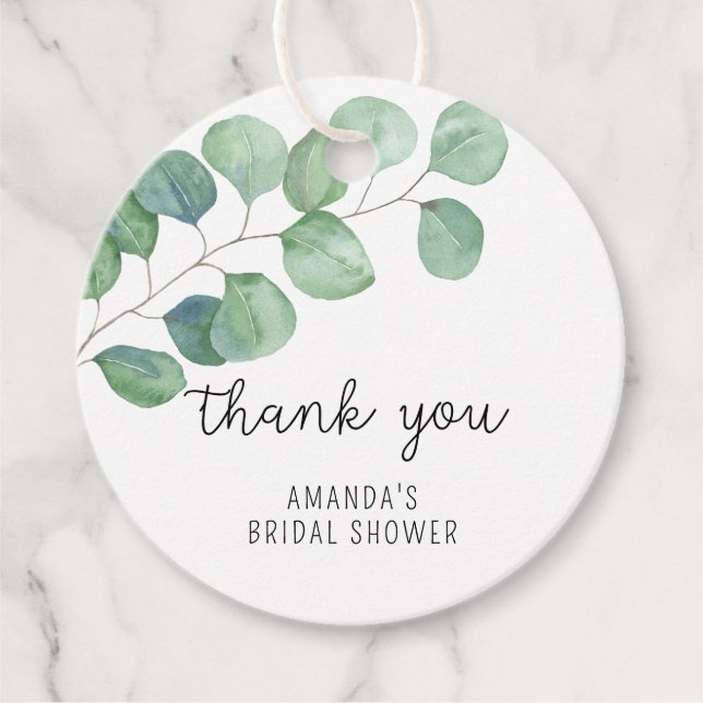 Eucalyptus - tack för bröllopsdusch gåvor etiketter (Framsida)