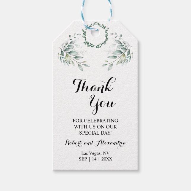 Eucalyptus Tack för kommande bröllopsfavoriter Presentetikett (Framsidan)